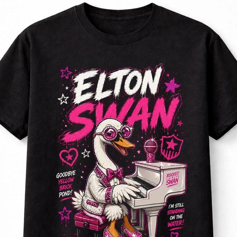 Swan Elton John Funny Glam Piano Bird Graphic Unisex TShirt S