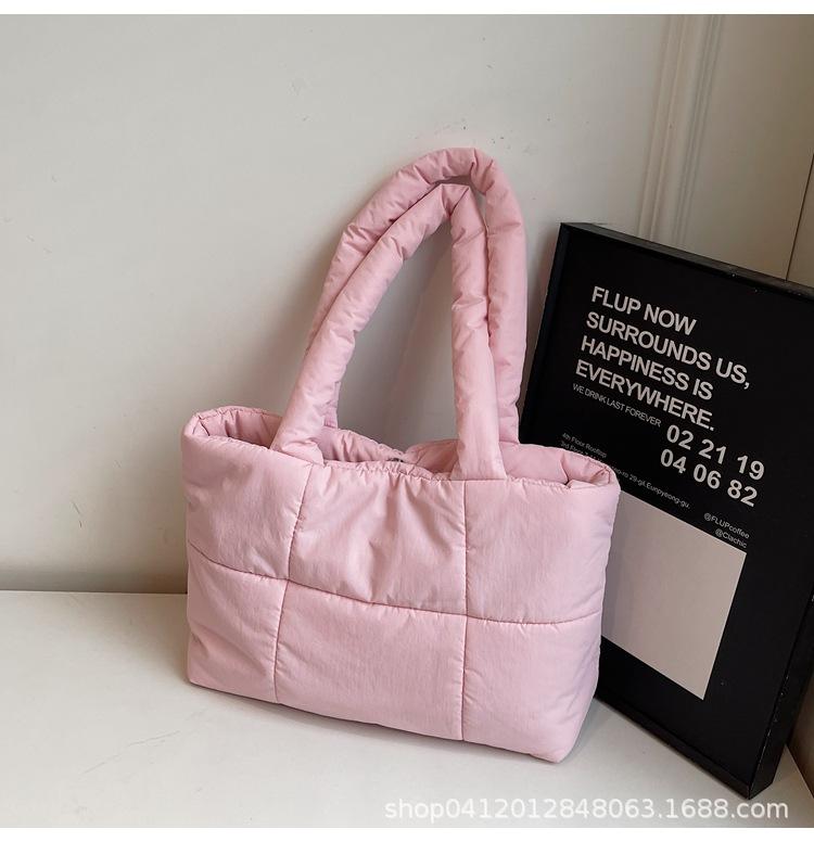 2025 New Casual Down Cotton Handbag Women's Korean Version Light and Soft Shoulder Bag Large Capacity Tote Cotton Bag
