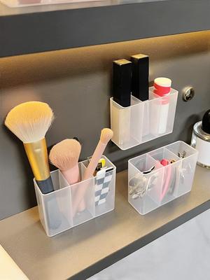 4/8pcs Mirror Cabinet Storage Box Cabinet Door Wall Mounted Transparent Lipstick And Cosmetics Separation Without Punching
