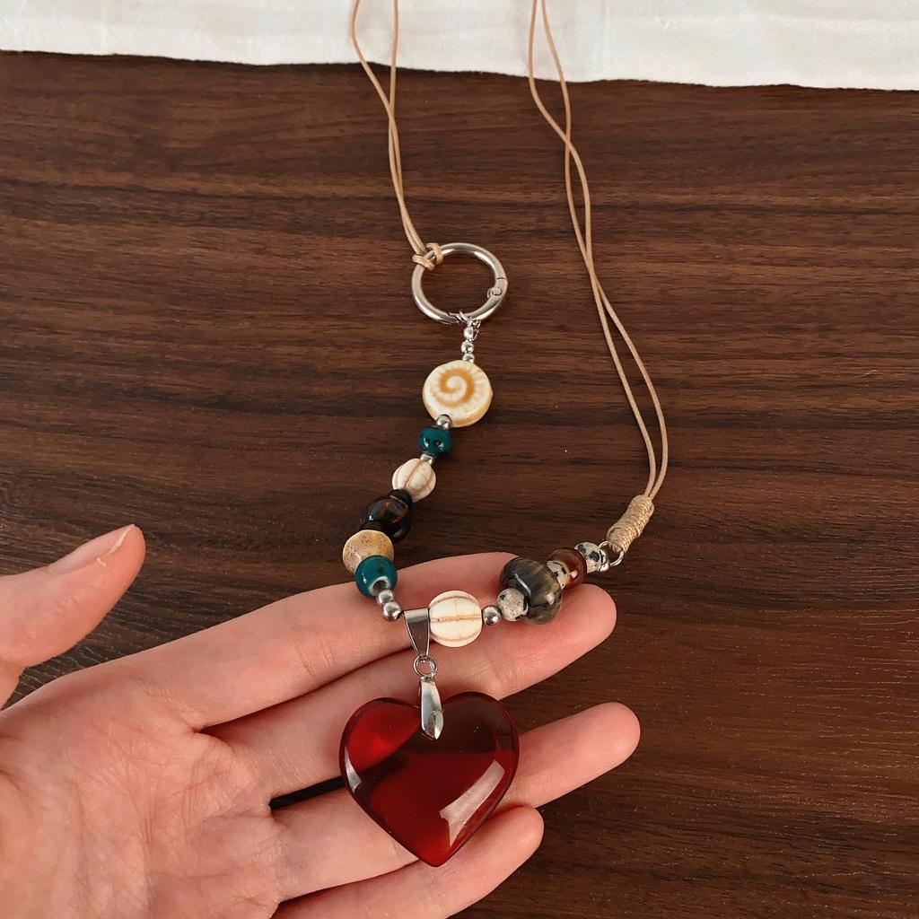 Ceramic love beaded pendant necklace retro ethnic style niche collarbone chain light luxury high-end temperament jewelry women