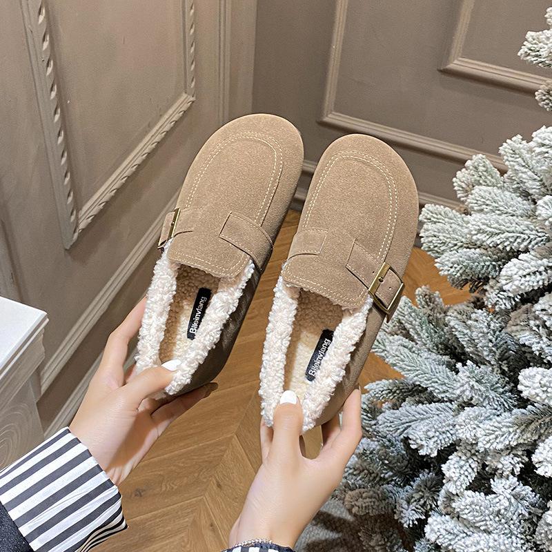 

Fashion 2025 Winter Wool Flats Women Lambs Fur Shoes Upper Suede Moccasins Female Warm Slip On Furry Boots Girls Sneakers Cotton Loafers 39 сірий