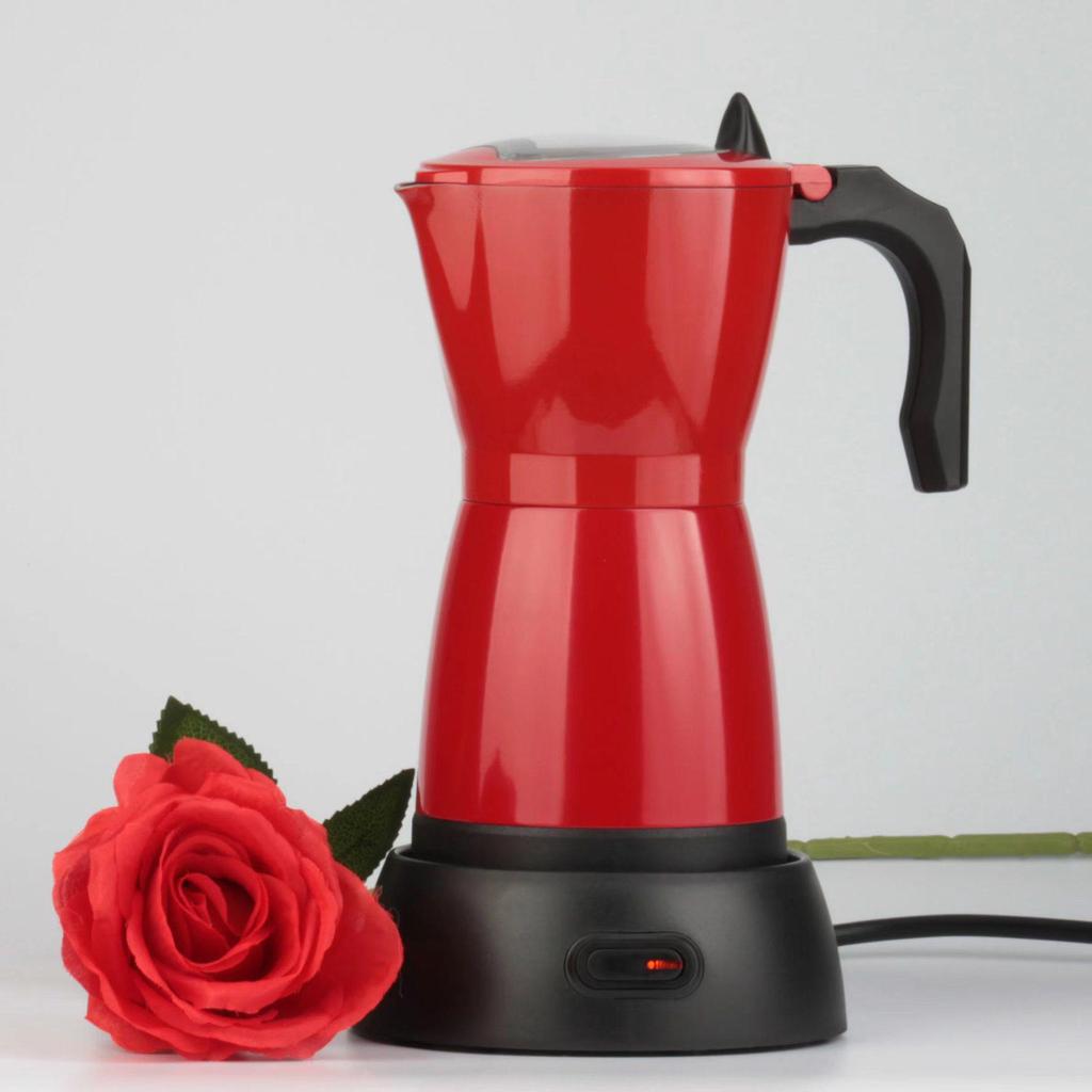Electric Aluminum Moka Pot: Italian Style Plug-in Coffee Maker with Visible Brewing, Black Coffee Model