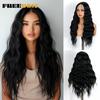 FREEDOM Body Wavy Synthetic Lace Front Wigs For Black Women 26 Inch Long Deep Wavy Ombre Brown Blonde Lace Wig White Cosplay Wig