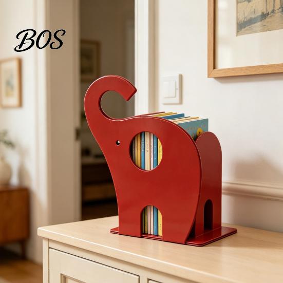 Decorative Bookend Creative Elephant Bookends, Metal Book Holder for Kids Students, Heavy Document Duty Non-Slip Desktop File Organizer Home