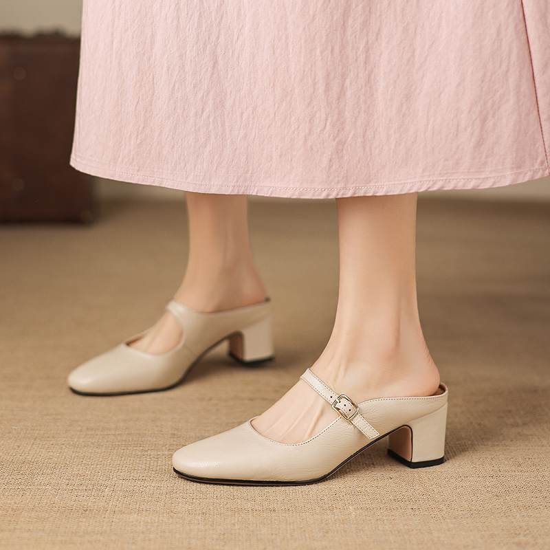 Krazing Pot sheepskin mules Summer Size 42 round Toe slip on Women Shallow Pumps