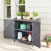 Standing Garden Storage Cabinet, 2-in-1 Potting Table Double Door, Shelf, Galvanized Metal Tray - Grey