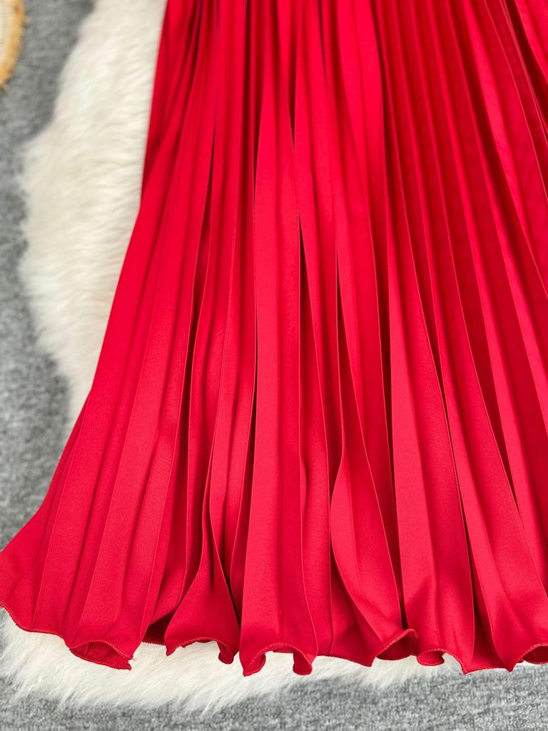 Classic High-Waist A-Line Pleated Midi Skirt - Versatile European & American Style for Women