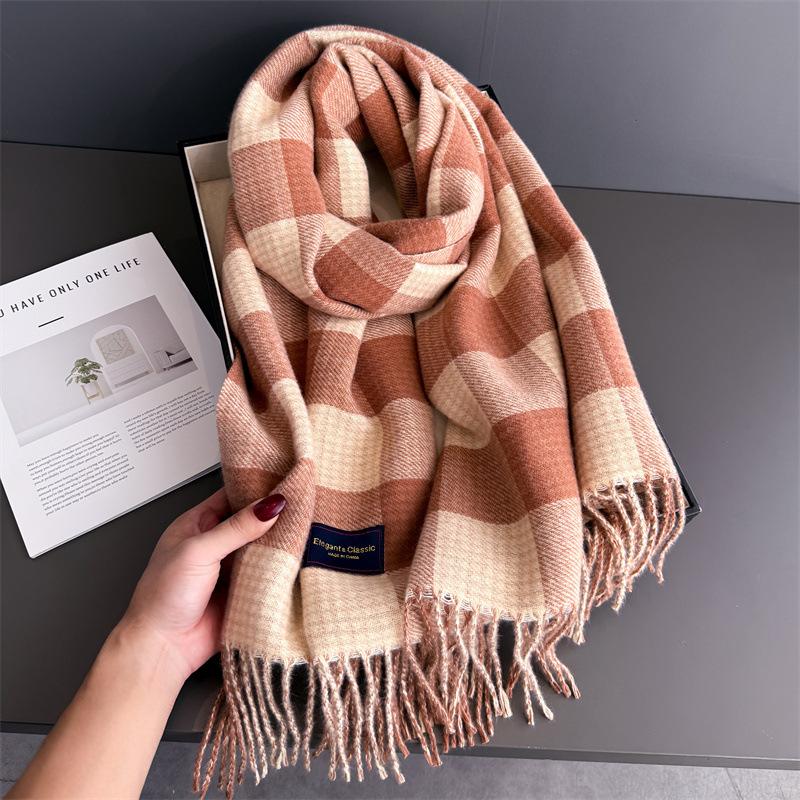 Luxury Plaid Scarf Winter Warm Cashmere Women Long Pashmina Foulard Female Scarves Lady Tassel Shawl Wraps  Design New
