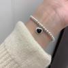 Women's Simple Ball Black Agate Heart Tassel Bracelet