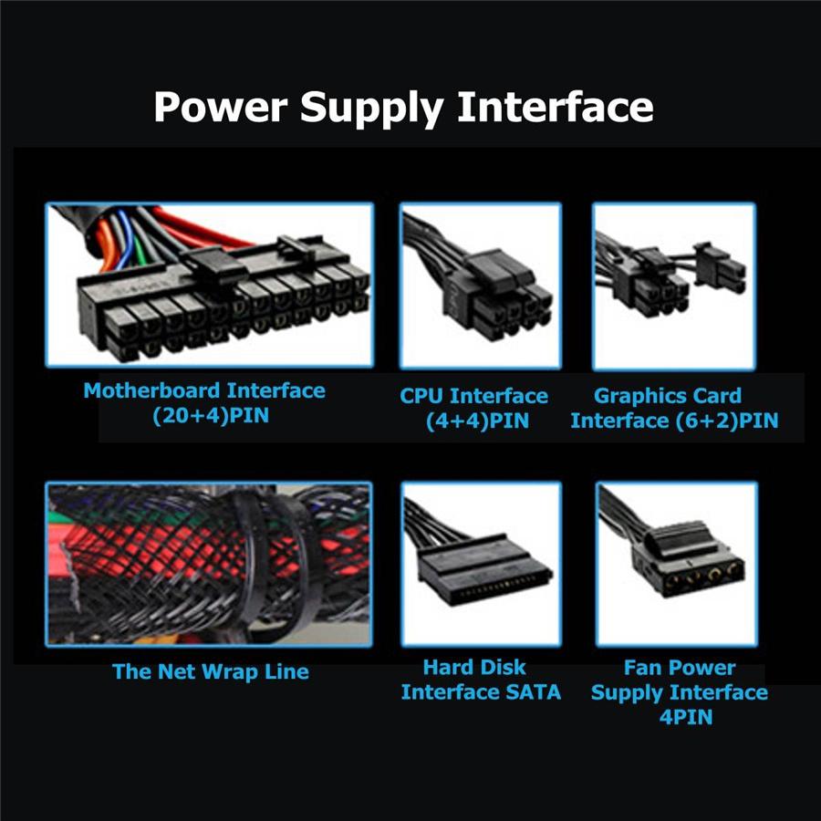 900W Power Supply 12cm Multicolor LED Fan 24 Pin PCI SATA 12V Computer Power Supply