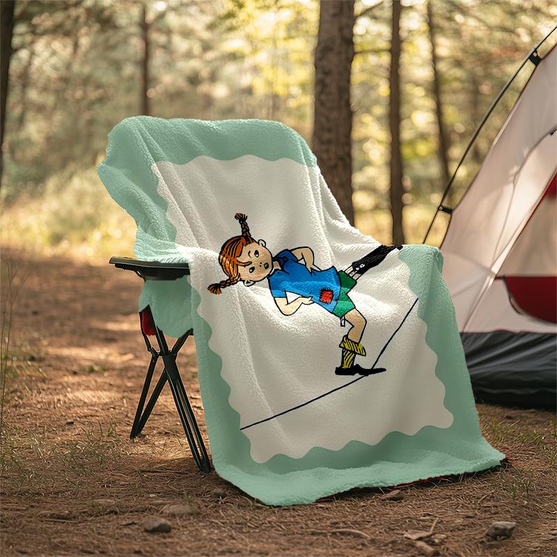 1pc Pippi Longstocking2 Theme Soft Flannel Throw Blanket - Digital Print, Polyester, Cozy for All Seasons, Perfect for Outdoor, and Travel