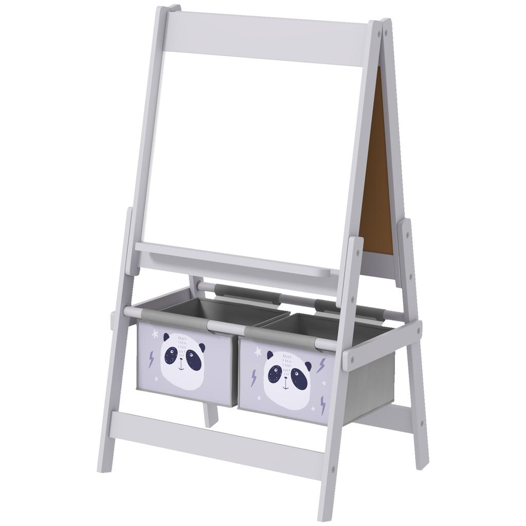 Children's Easel, Double-Sided Whiteboard Chalkboard, Paper Roll, 2 Baskets, 54 x 46.5 x 93 cm, Grey