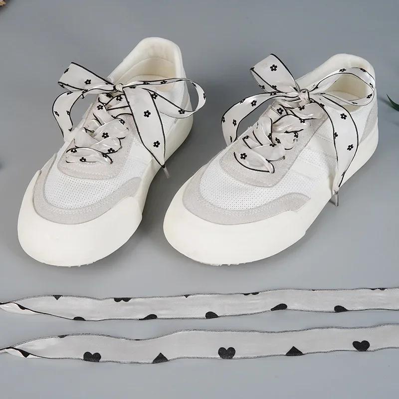 Love Flower Shoe Laces Polka Dot Ribbon Women Shoelaces for Sneakers Flat Sike Long Laces 80/100/120/140CM Shoe Accessories