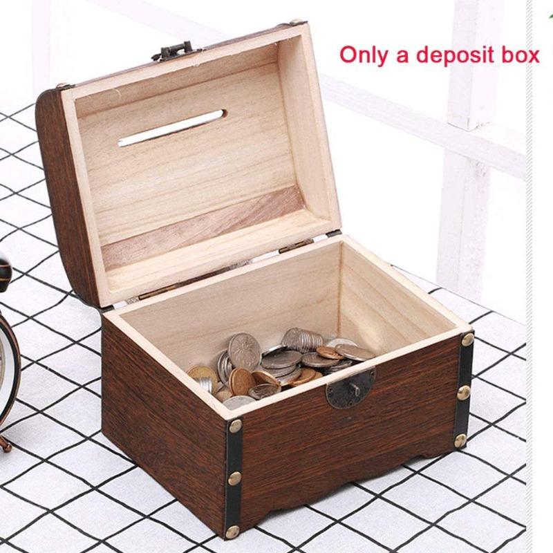 Wooden Money Box Piggy Bank Retro Wooden Home Decoration Ornament