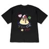 Japanese Style Printed Checkered Tshirt With Checkered Dessert Pattern Cute Style Top With Loose Cotton Short Sleeves