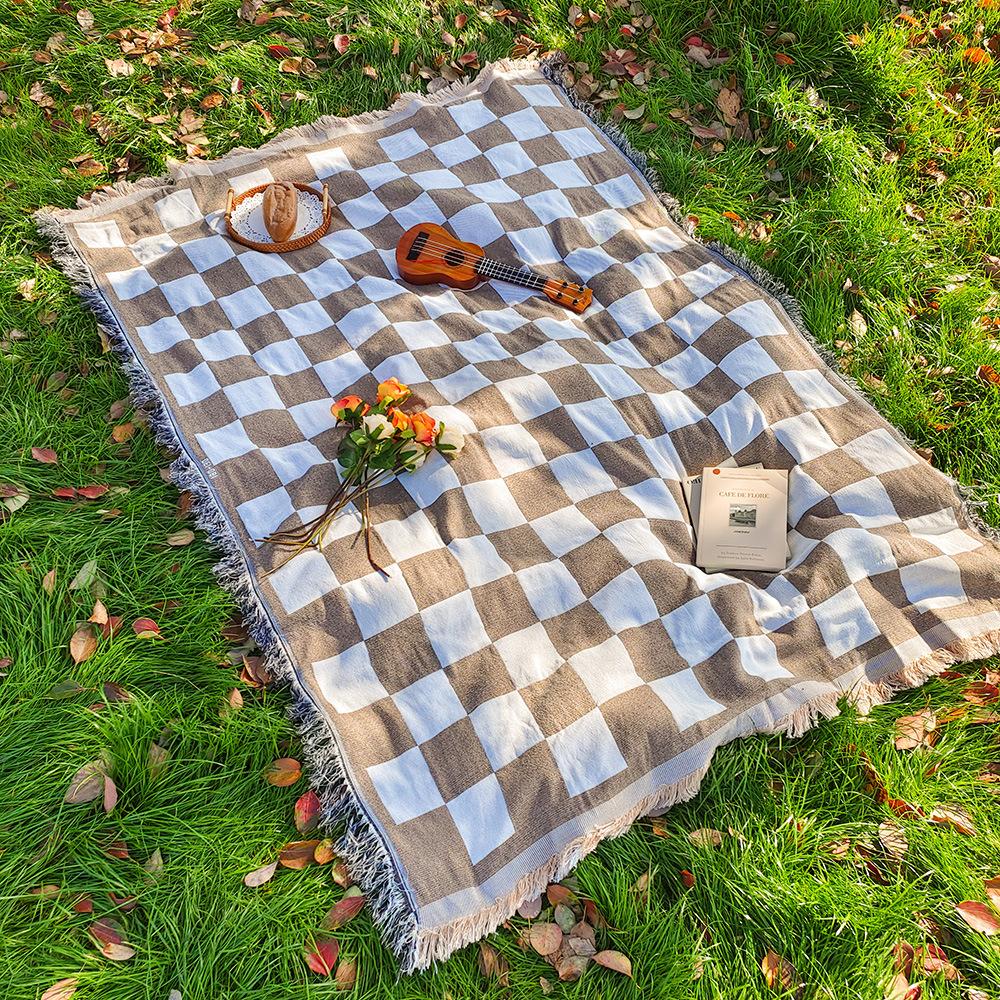 Bohemian Knitted Decorative Camping Blanket Portable Moisture-Proof Picnic Mat Outdoor Lawn Mat Camping Tablecloth Tent Floor Mat All-Weather