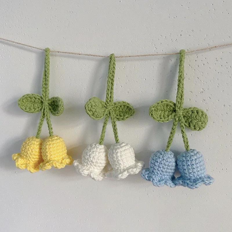 Flowers Crochet Plant Keychain Artificial Flowers Hanging Decoration Wedding Mother'S Day Gift Car Pendant Keychain Knit Flower