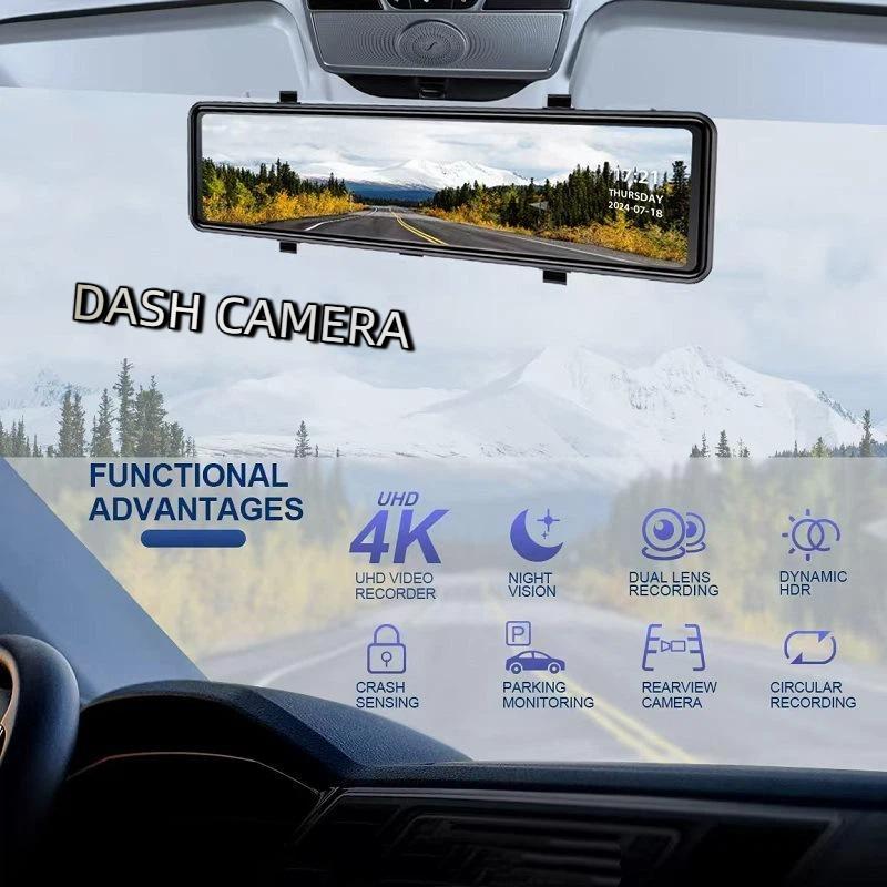 10.1″ 4K HD WiFi Mobile Internet Dashcam, In-vehicle GPS, ADAS, 24-hour Monitoring and Streaming Media Playback