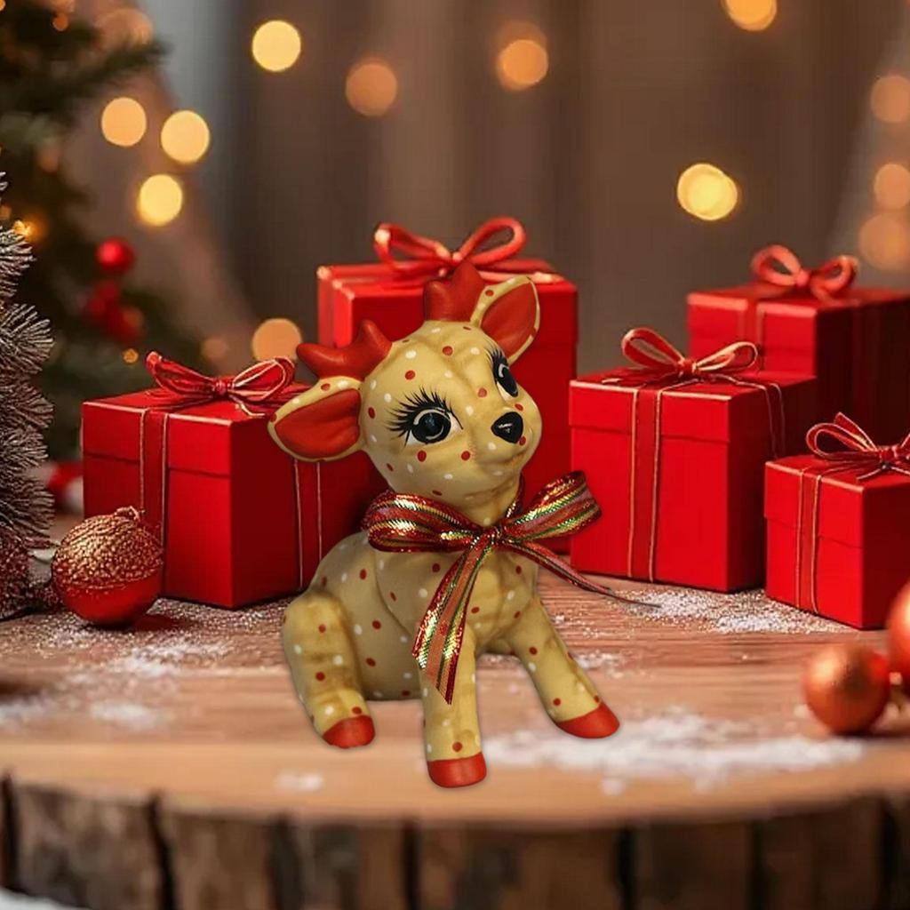 Reindeer Statue Decorative Figurine Christmas Decoration Resin Small Collectible Animal Sculpture