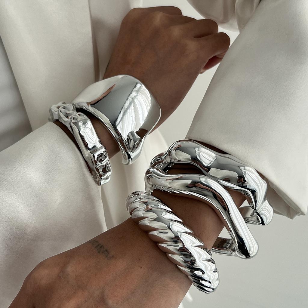 Přehnané Punkové Nepravidelné CCB Kovové Robustní Manžetové Náramky pro Ženy Hip Hop Zlatá Barva Široký Náramek Steampunk Pánské Šperky