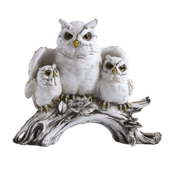 Owl Family Resin Figurines, Rustic Tree Branch Animal Statues, American Country Home Decor for Living Room TV Stand Bookshelf Bedroom, Unique