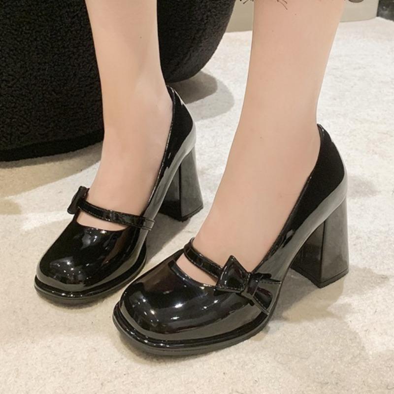 Fashion Bow Women Chunky High Heels Shoes Fashion Shallow New Trends Sandals 2025 Autumn Party Heeled Shoes Dress Zapatillas De Mujer