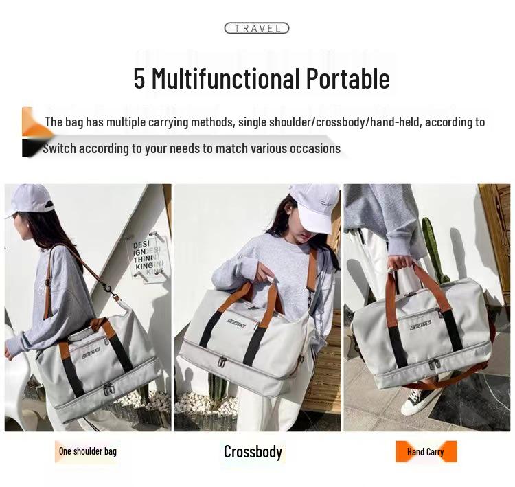 Large Capacity Fitness Travel Bag with Wet/Dry Separation and Shoe Compartment, Fits Luggage Handles