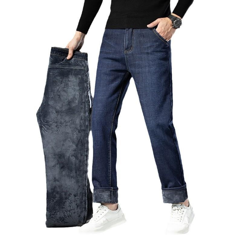 Winter gefütterte und verdickte warme Jeans Herren bequeme hautfreundliche Mode urbane Mode vielseitige Denimhose