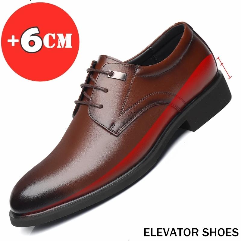 Fashion Men Flat / 6CM Heightening Elevator Shoes Hollow Breathable Business Formal Leather Shoes Man British Dress Casual Wedding Shoes