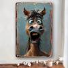 Vintage Metal Sign Funny Horse Face Wall Decor Waterproof Easy Mount Indoor Outdoor