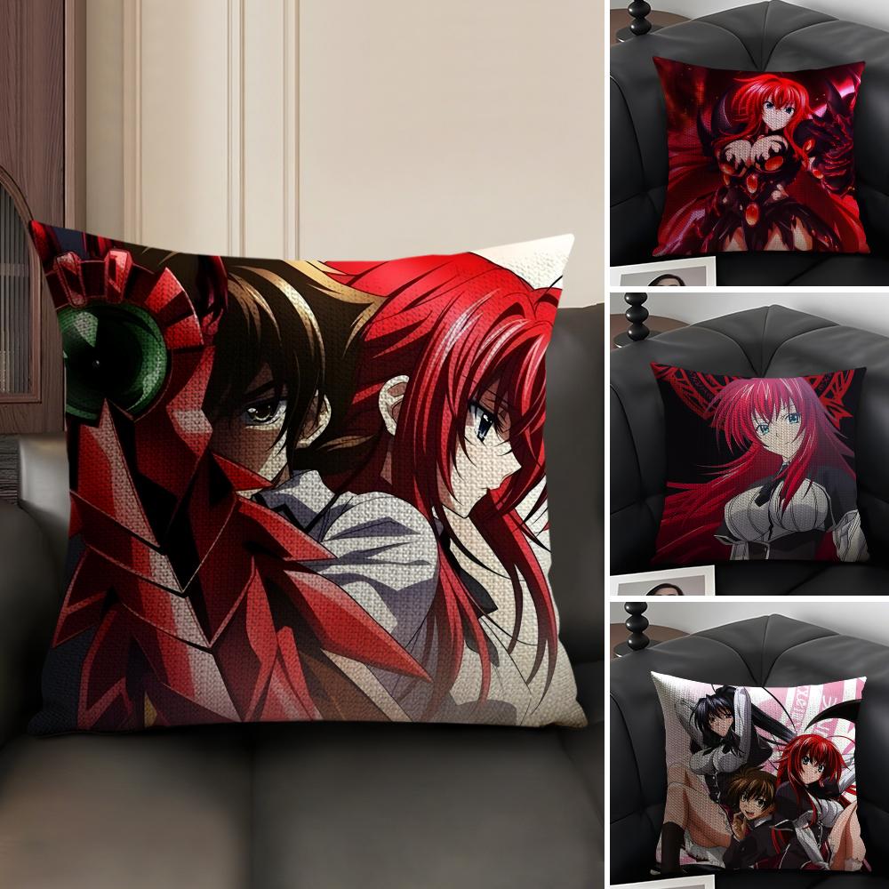 HHigh School DDxD Anime Cushion Cover Natural Linen Organic Fabric DoubleSided Printing Sofa Home Decor Gift Pillow Case