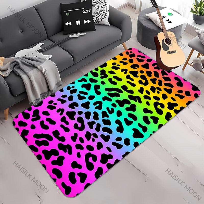 Neue Regale!Bunter Teppich mit Leopardenmuster, Wohnzimmer Schlafzimmer Bürobereich Kinderzimmer Teppiche, Rutschfeste Maschinenwaschbare Matte