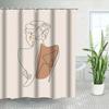 Abstract Line Art Shower Curtain Woman Drinking Coffee Beige And Brown Design Waterproof Bath Curtain Modern Minimalist Decor