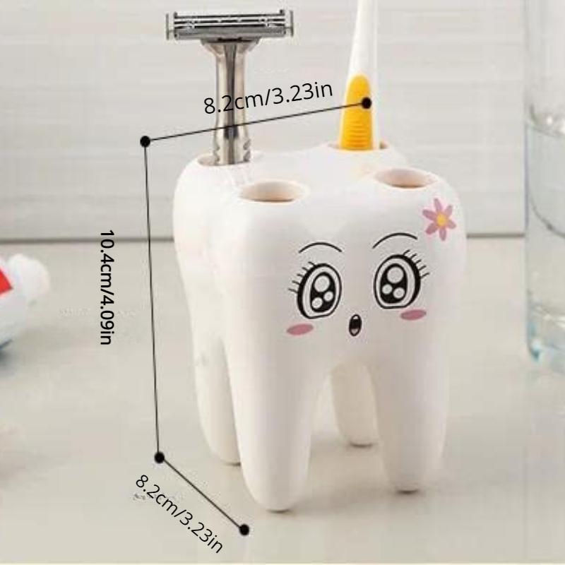 

1PC Toothbrush Holder Plastic 4 Hole Toothbrush Stand Tooth Shaped Bathroom Tools White Storage Cute Cartoon White