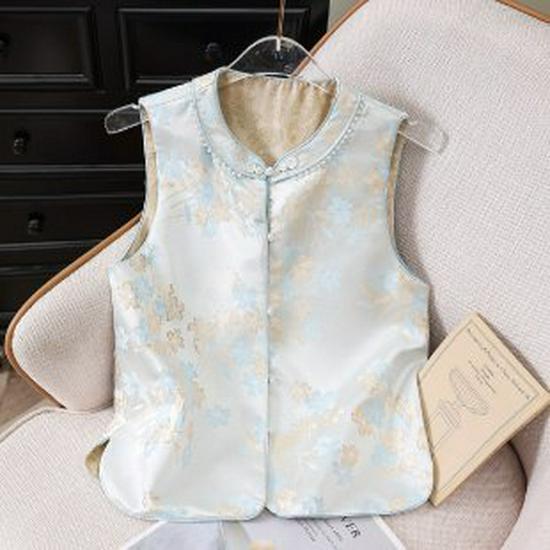 

Elegant Chinese Style Sleeveless Vest with Frog Buttons for Middle-Aged & Elderly Women 2XL светло-синий