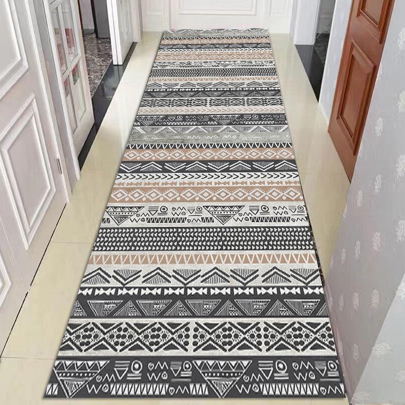 Bohemia Hallway Corridor Carpet Living Room Area Rug Flower Bedside Rug for Bedroom Boho Striped Anti-slip Kitchen Mats