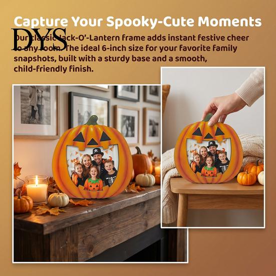 Halloween Picture Frame Wooden Photo Frame, Pumpkin Ghost Cat Cutout Holiday Portrait Holder, Double-sided Tabletop Decor for Home Party Indoor Table
