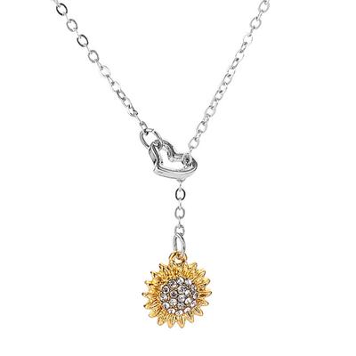 Damen-Halskette mit Sonnenblumen-Herz-Strass-Anhänger, Schlüsselbein-Kette, Halskette, Schmuck, Geschenk