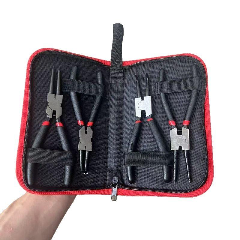 

4Pcs 7 Long Nose Plier Staight Bent Plier Inner Outer Retaining Snap Ring Remover Tool Circlip Pliers Set With Storage Bag