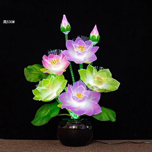 Tkanina z włókna optycznego Symulowany świecznik Kolorowa dekoracja kwiatowa Bonsai przed Buddą Feng Shui