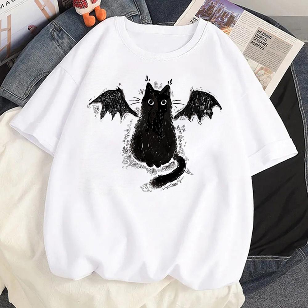 Cat Mushroom Halloween top women streetwear t shirt girl comic clothing