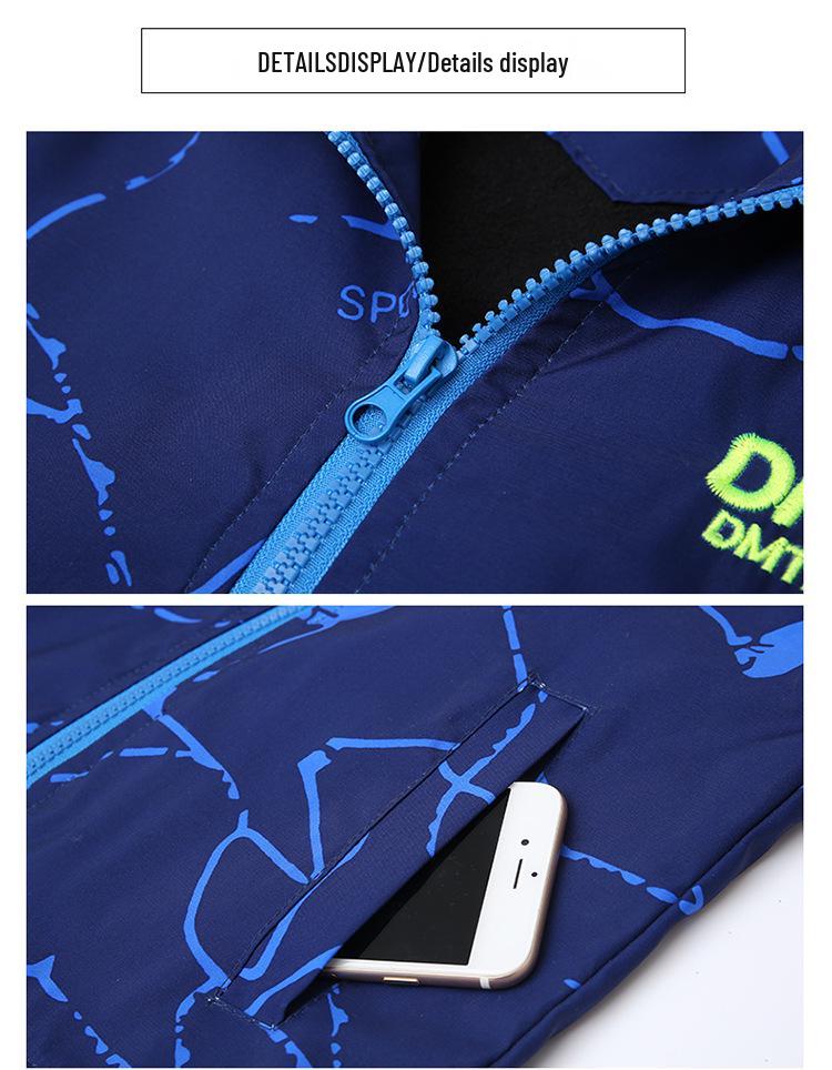 Boys' Fleece-Lined Windbreaker: 2025 Spring/Autumn New Trench Coat, Windproof Jacket for Middle & Big Kids