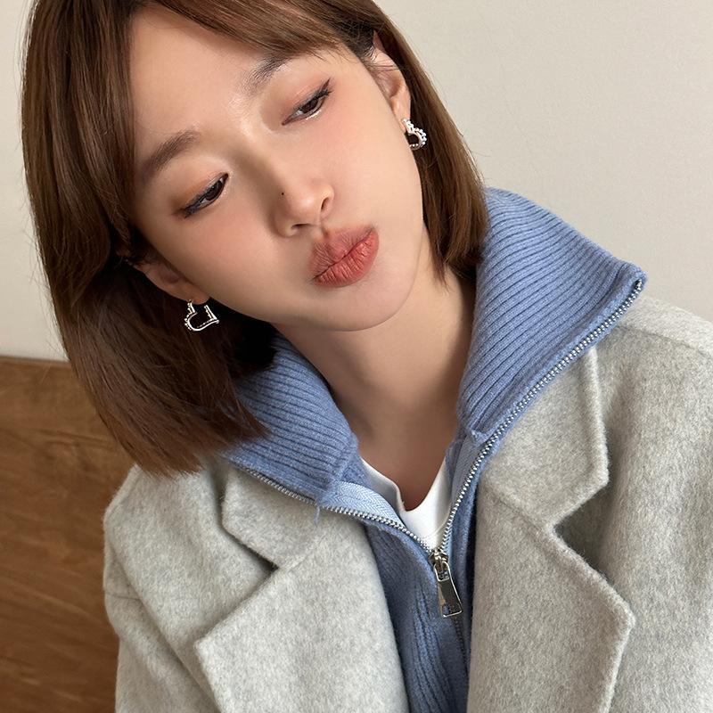 Cercei cu știfturi de dragoste, cu două straturi, de lux, ușoare, franțuzești, cercei de nișă pentru femei, cu temperament neregulat, cercei cu design retro