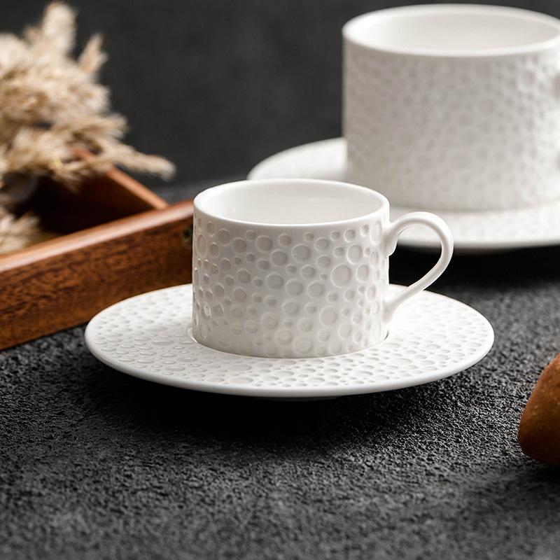 Modern Simple Stone Grain Breakfast Coffee Cup Saucer Set Pure White Restaurant Dessert Tea Cup Couple Mug Gift Kitchen Utensils