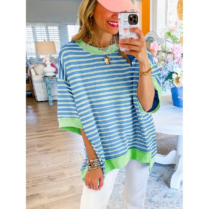 Летняя тонкая свободная женская футболка узкого кроя с короткими рукавами XXL зелёный — фото 5