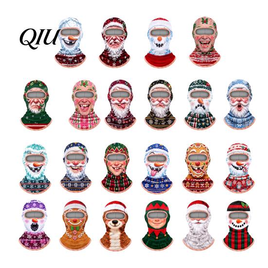 Winter Skiing Balaclava Velvet Face Mask for Christmas, Santa Snowman Reindeer Elf Balaclava, Cold Weather Guard Windproof Neck Gaiter Outdoor