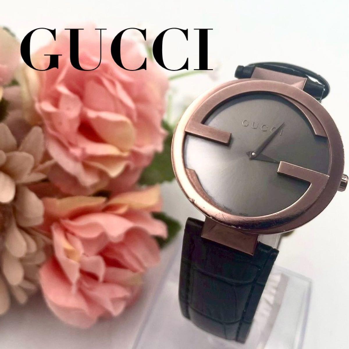 Used 599 New Belt GUCCI Gucci 133.3 Interlocking G Watch Quartz Black Dial Bronze Working