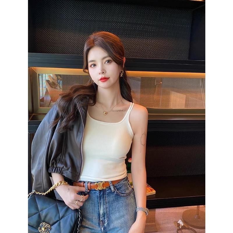 Autumn and Winter Cashmere Pulled Hair with Chest Pad Thin Shoulder Strap Thermal Vest High Stretch To Slimming Inside and Outside Wearing Suspenders