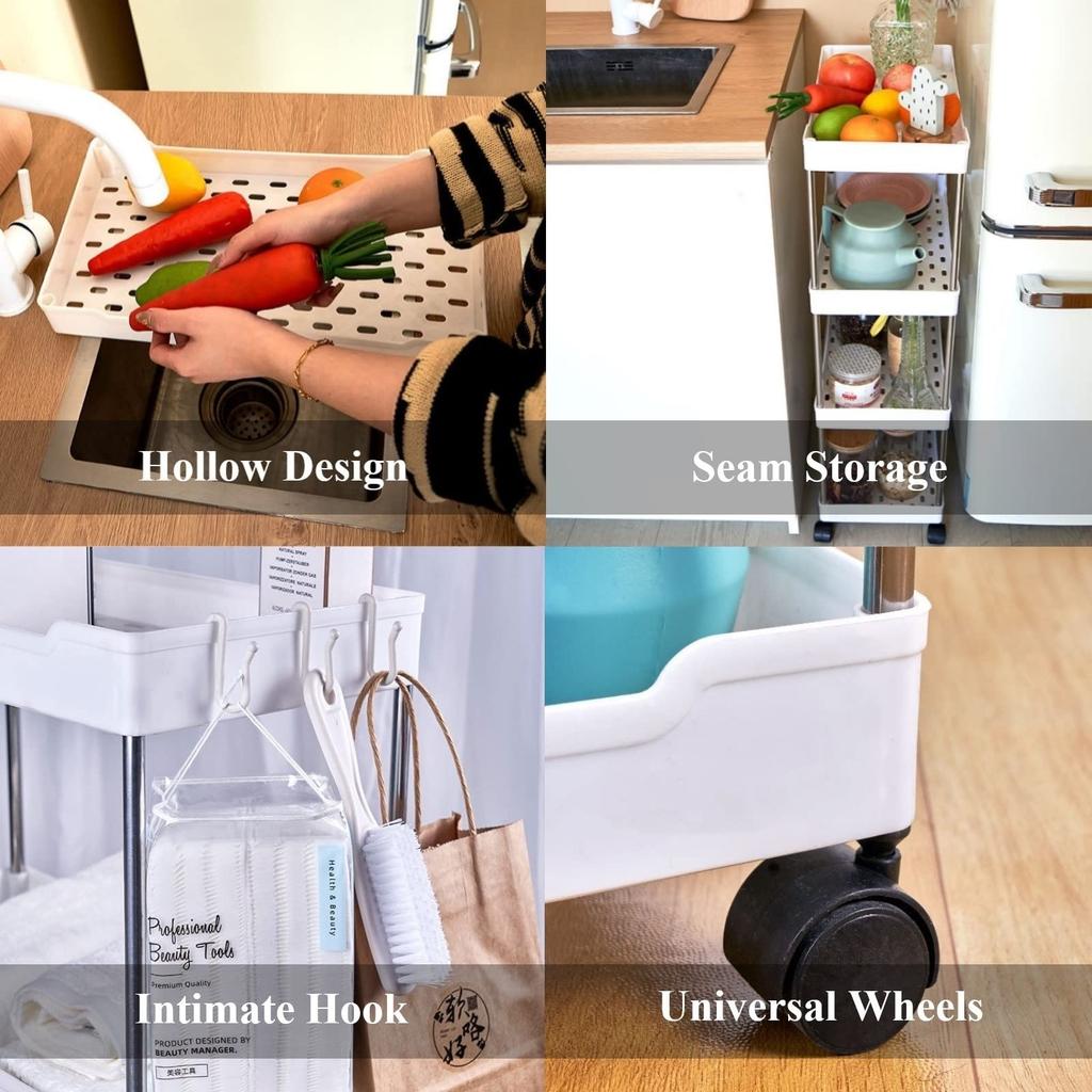 Bathroom Storage Rack with Wheels 3/4 Layer Rolling Utility Cart Bathroom Storage Organizer Multi-purpose Utility Cart