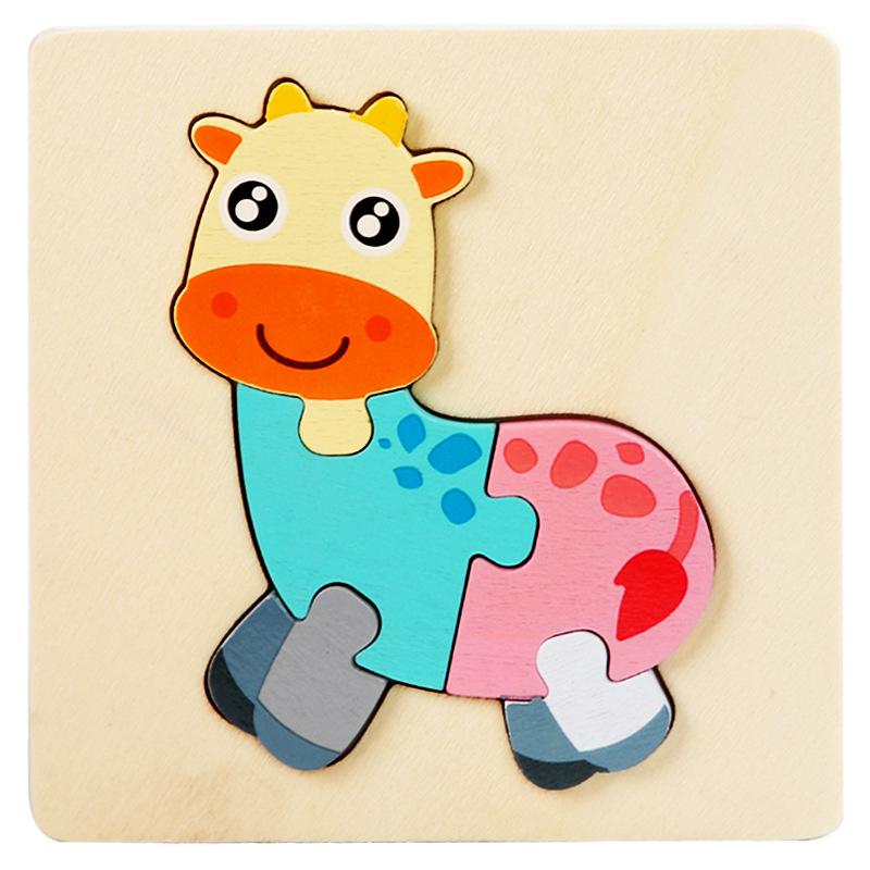 3D Wooden Animal & Vehicle Puzzle Blocks - Educational Hand-Grasp Board for Kids